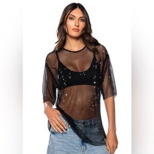 Akira GOT PLANS TONIGHT RHINESTONE MESH T-SHIRT Size small/medium